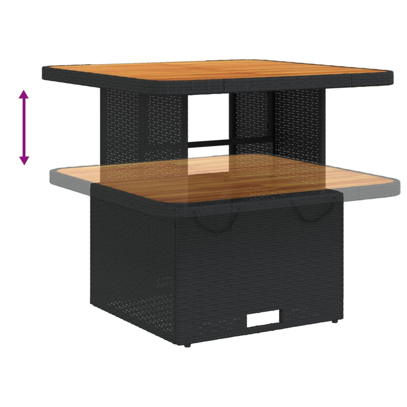 vidaXL fekete polyrattan és akácfa kerti asztal 80 x 80 x 71 cm