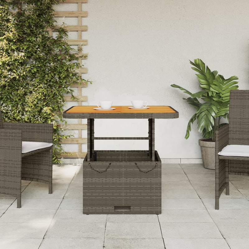 vidaXL szürke polyrattan és akácfa kerti asztal 80 x 80 x 71 cm