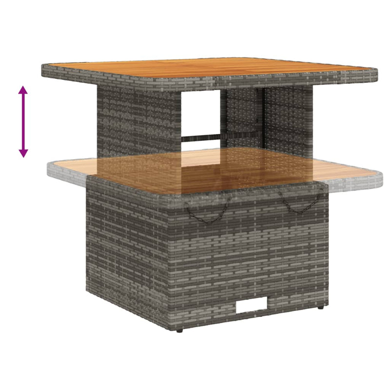 vidaXL szürke polyrattan és akácfa kerti asztal 80 x 80 x 71 cm