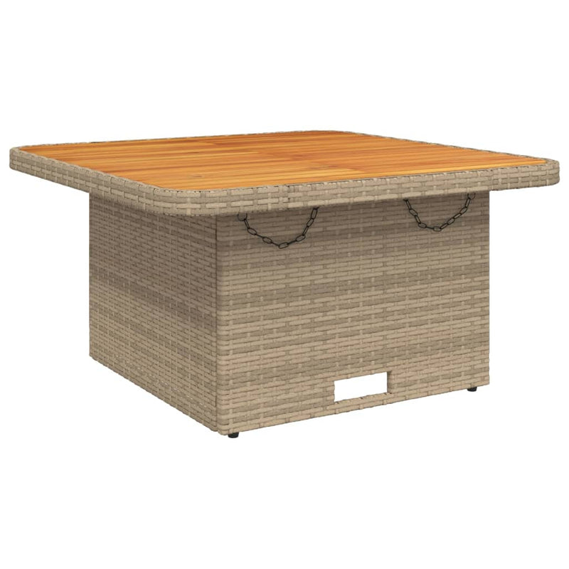 vidaXL bézs polyrattan és akácfa kerti asztal 80 x 80 x 71 cm