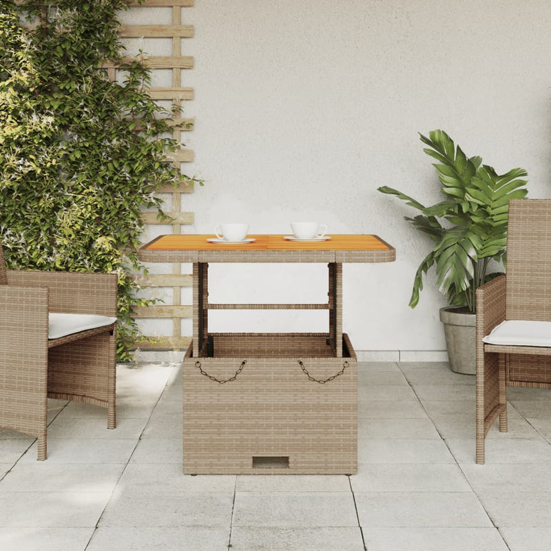 vidaXL bézs polyrattan és akácfa kerti asztal 80 x 80 x 71 cm