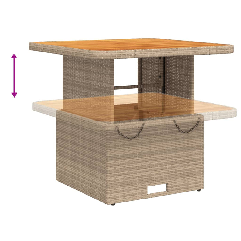 vidaXL bézs polyrattan és akácfa kerti asztal 80 x 80 x 71 cm