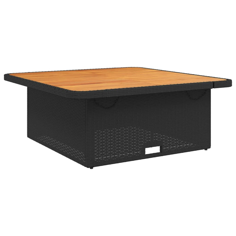 vidaXL fekete polyrattan és akácfa kerti asztal 110 x 110 x 71 cm