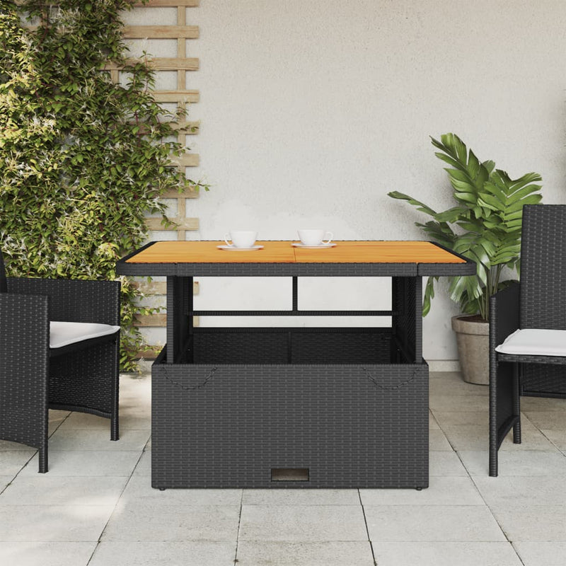 vidaXL fekete polyrattan és akácfa kerti asztal 110 x 110 x 71 cm
