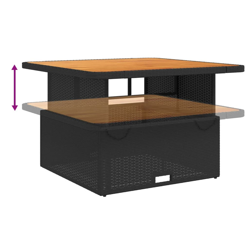 vidaXL fekete polyrattan és akácfa kerti asztal 110 x 110 x 71 cm
