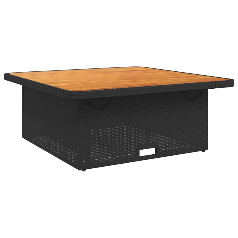 vidaXL fekete polyrattan és akácfa kerti asztal 110 x 110 x 71 cm