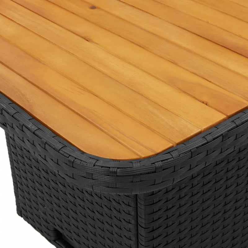 vidaXL fekete polyrattan és akácfa kerti asztal 110 x 110 x 71 cm