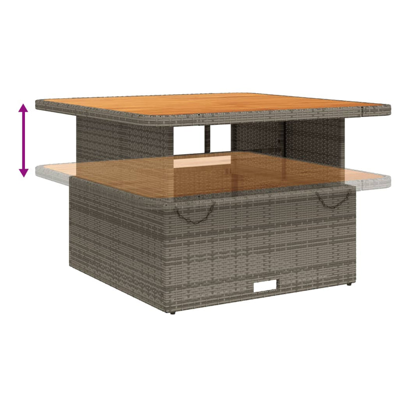 vidaXL szürke polyrattan és akácfa kerti asztal 110 x 110 x 71 cm