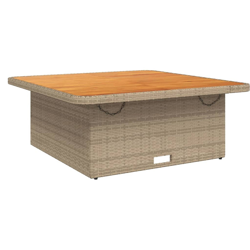 vidaXL bézs polyrattan és akácfa kerti asztal 110 x 110 x 71 cm