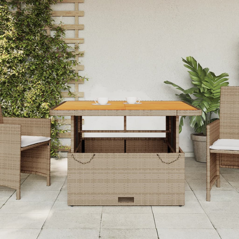 vidaXL bézs polyrattan és akácfa kerti asztal 110 x 110 x 71 cm