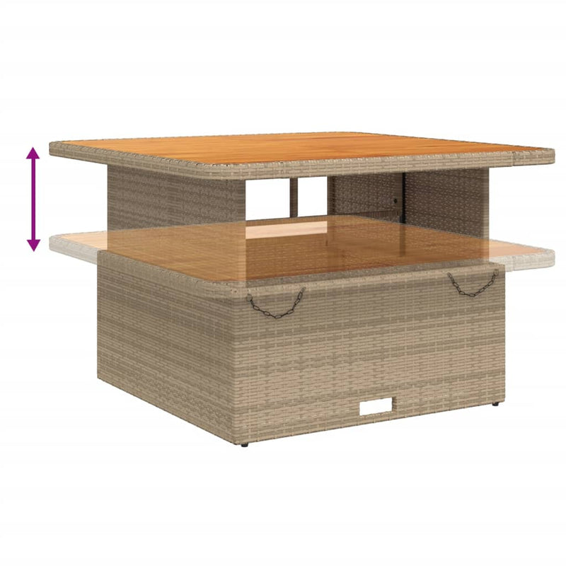 vidaXL bézs polyrattan és akácfa kerti asztal 110 x 110 x 71 cm