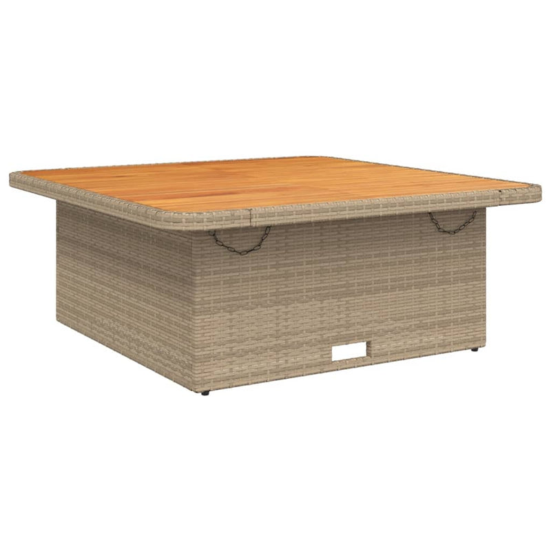 vidaXL bézs polyrattan és akácfa kerti asztal 110 x 110 x 71 cm