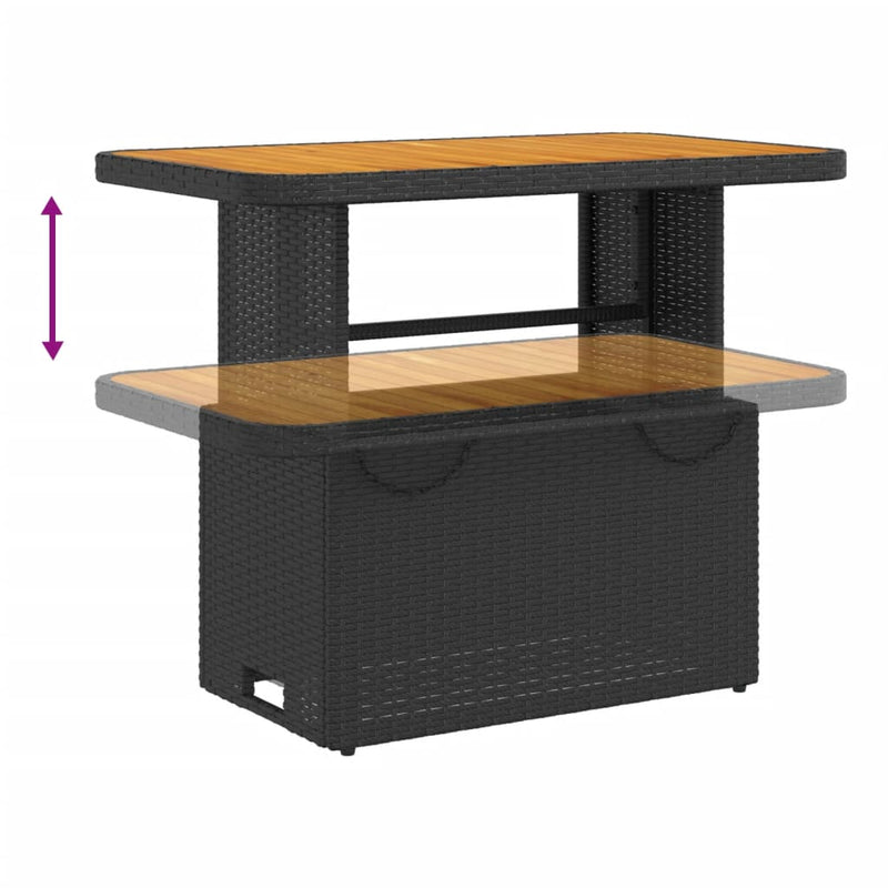vidaXL fekete polyrattan és akácfa kerti asztal 90 x 55 x 71 cm