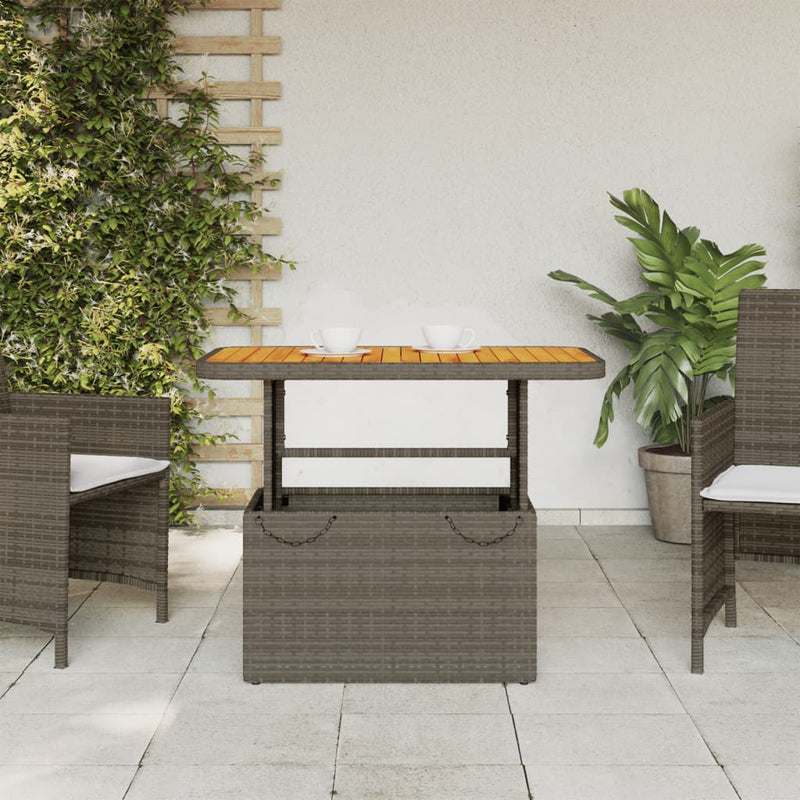 vidaXL szürke polyrattan és akácfa kerti asztal 90 x 55 x 71 cm
