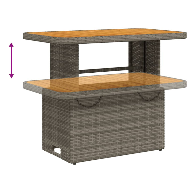 vidaXL szürke polyrattan és akácfa kerti asztal 90 x 55 x 71 cm