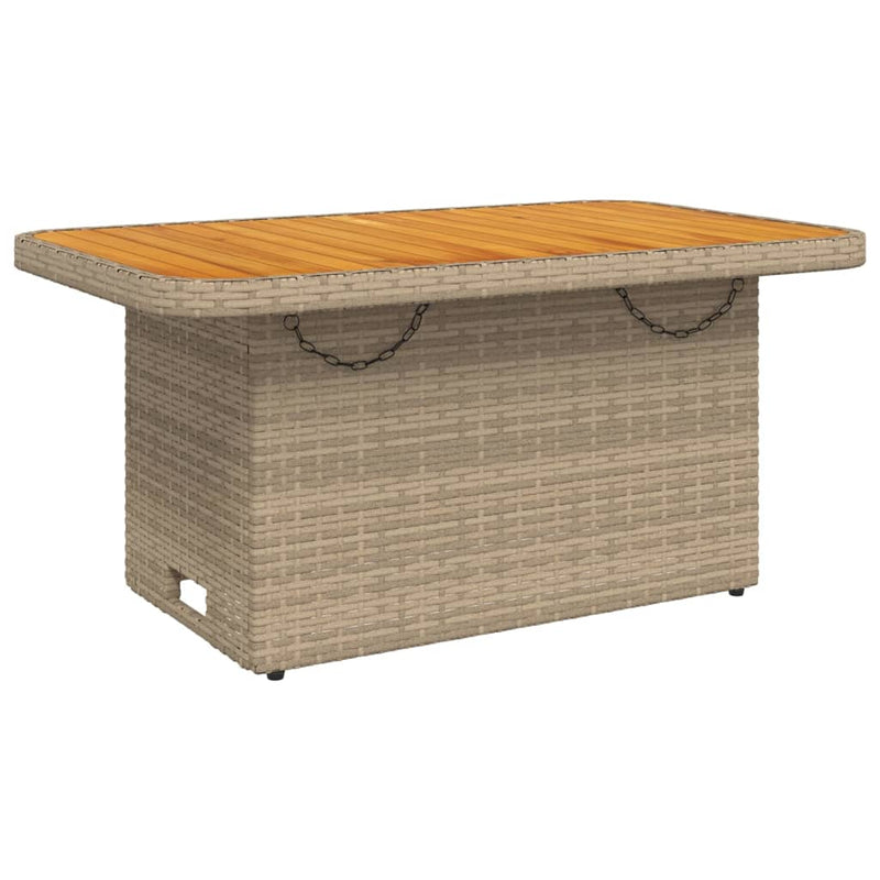 vidaXL bézs polyrattan és akácfa kerti asztal 90 x 55 x 71 cm