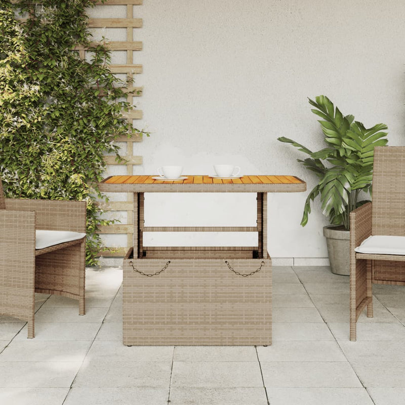 vidaXL bézs polyrattan és akácfa kerti asztal 90 x 55 x 71 cm