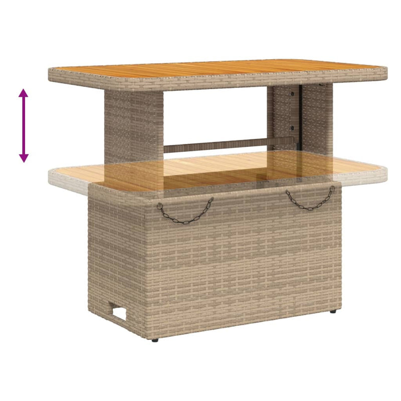 vidaXL bézs polyrattan és akácfa kerti asztal 90 x 55 x 71 cm