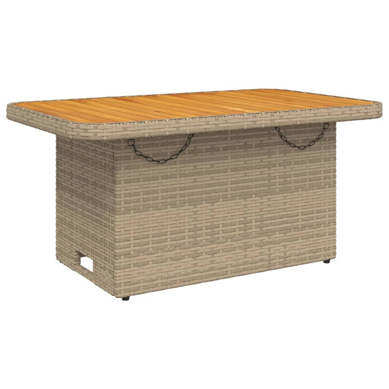 vidaXL bézs polyrattan és akácfa kerti asztal 90 x 55 x 71 cm