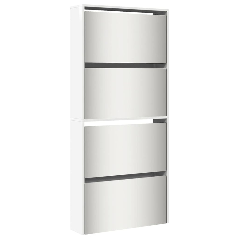 vidaXL 4 szintes magasfényű fehér cipőszekrény tükörrel 63x17x134 cm
