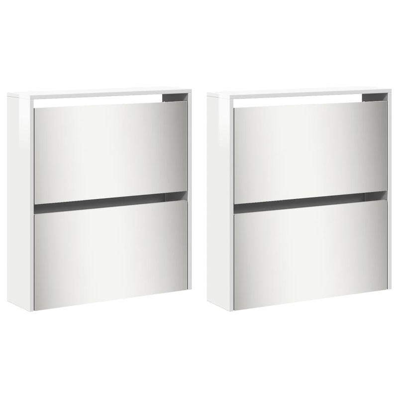 vidaXL 4 szintes magasfényű fehér cipőszekrény tükörrel 63x17x134 cm