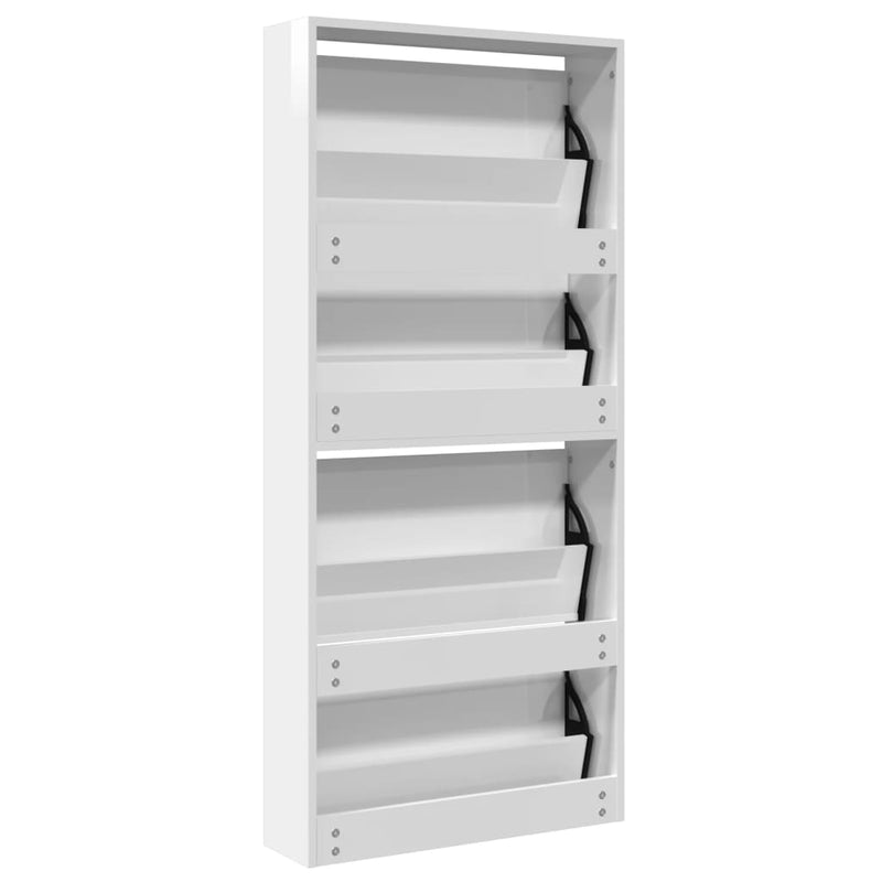 vidaXL 4 szintes magasfényű fehér cipőszekrény tükörrel 63x17x134 cm