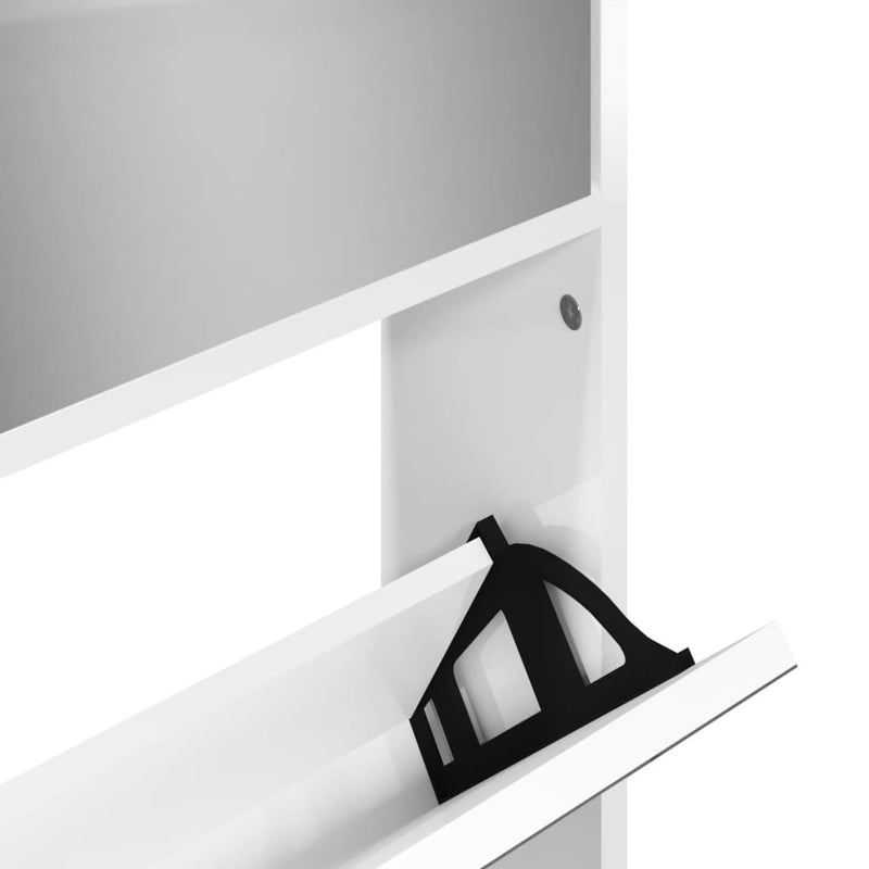 vidaXL 4 szintes magasfényű fehér cipőszekrény tükörrel 63x17x134 cm