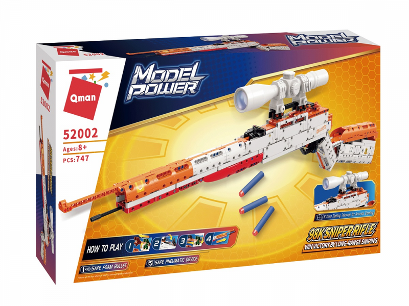 QMAN® 52002 | lego-technic-kompatibilis építőjáték | 747 db építőkocka | Mauser 98k ismétlőpuska– 8x-os nagyítású távcsővel, 10db szivacs tölténnyel